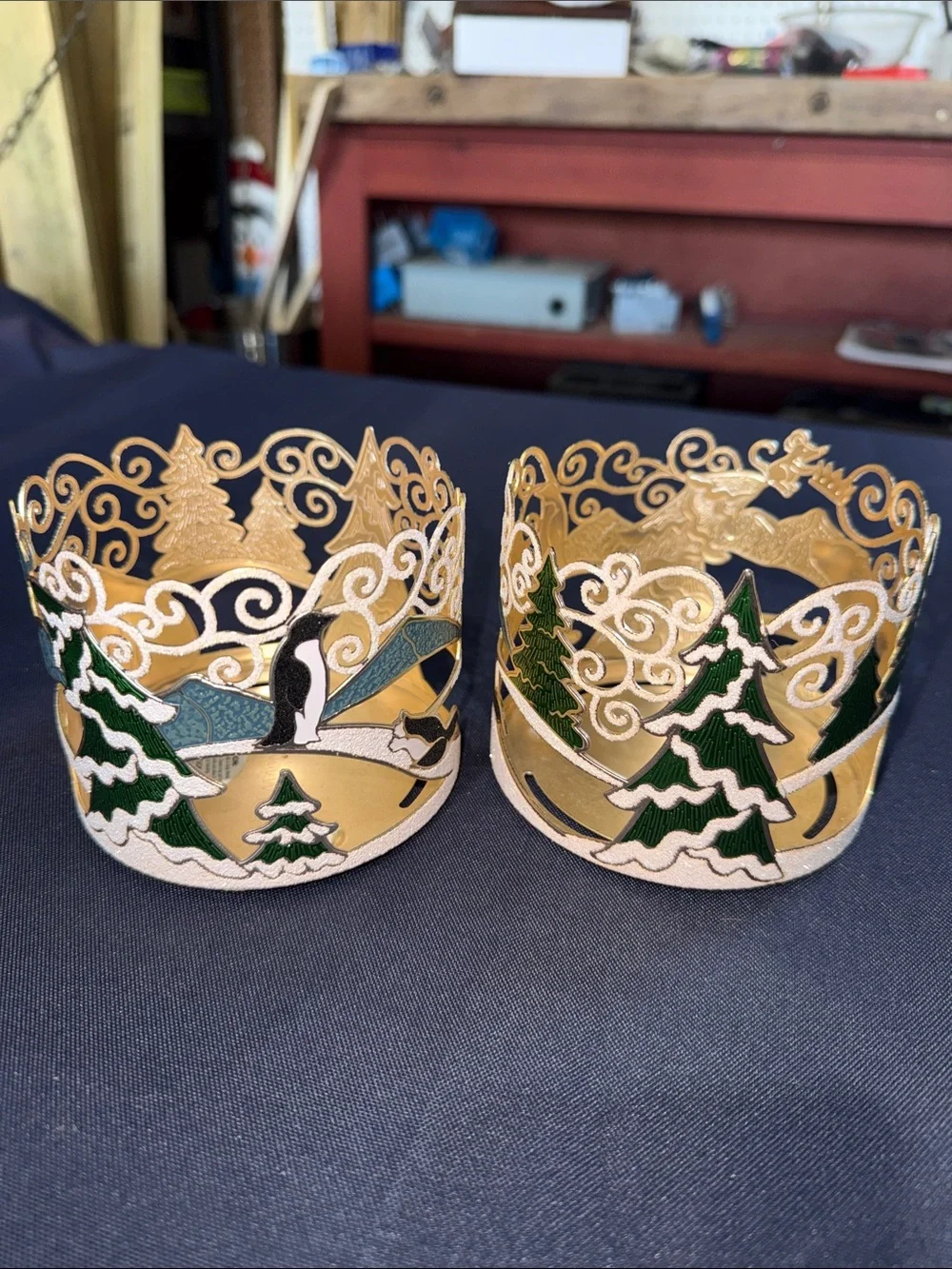 Bath and Body Works Decorative Polar Bear Candle Holders - White and Gold Set